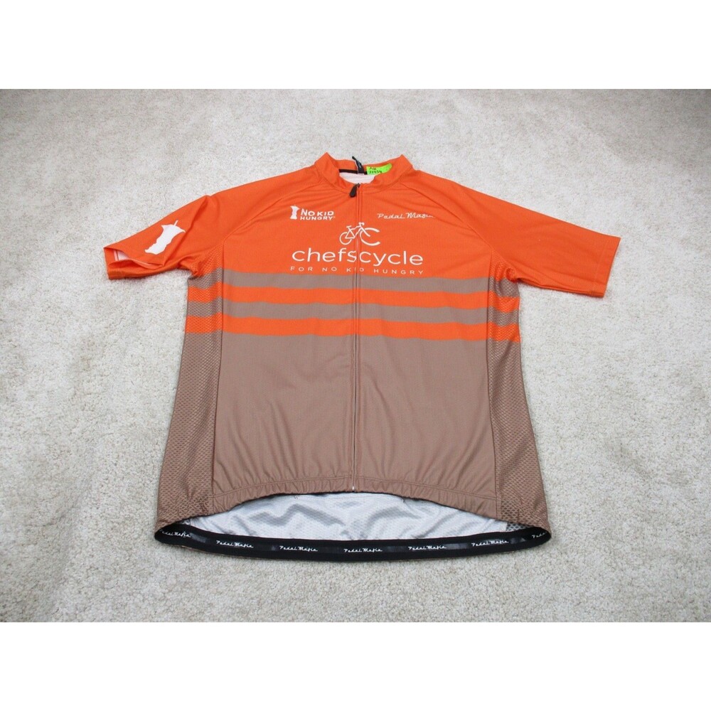 Pedal Mafia Cycling Jersey Mens 2XL XXL Orange Performance Stretch Full Zip